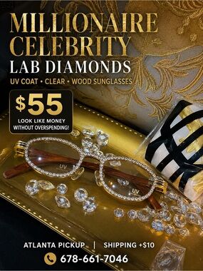 Millionaire Celebrity Lab Stones UV coat clear sunglasses wood.